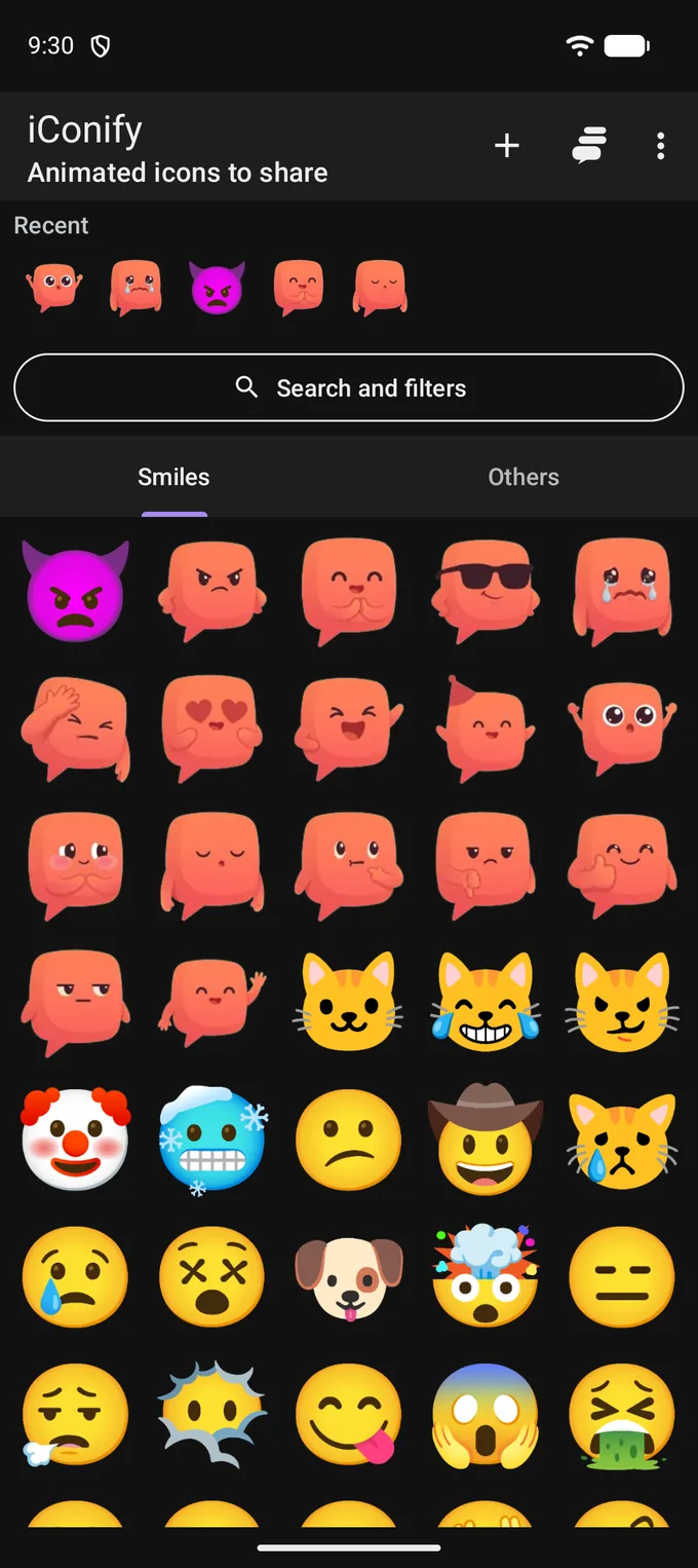 The same catalogue in the dark theme.